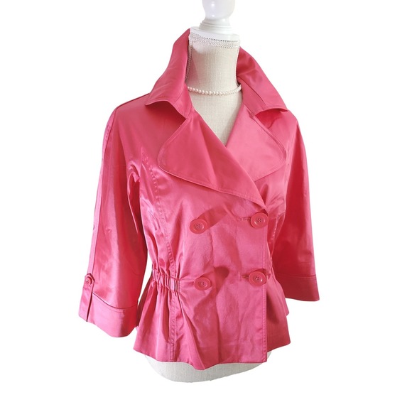 Teri Jon Jackets & Blazers - Teri Jon Peplum Jacket Womens 6 Pink Satin Double Breasted 3/4 Sleeve Cropped